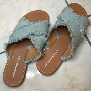 Aeropostale Denim Frayed Slip-on Flats Sandals